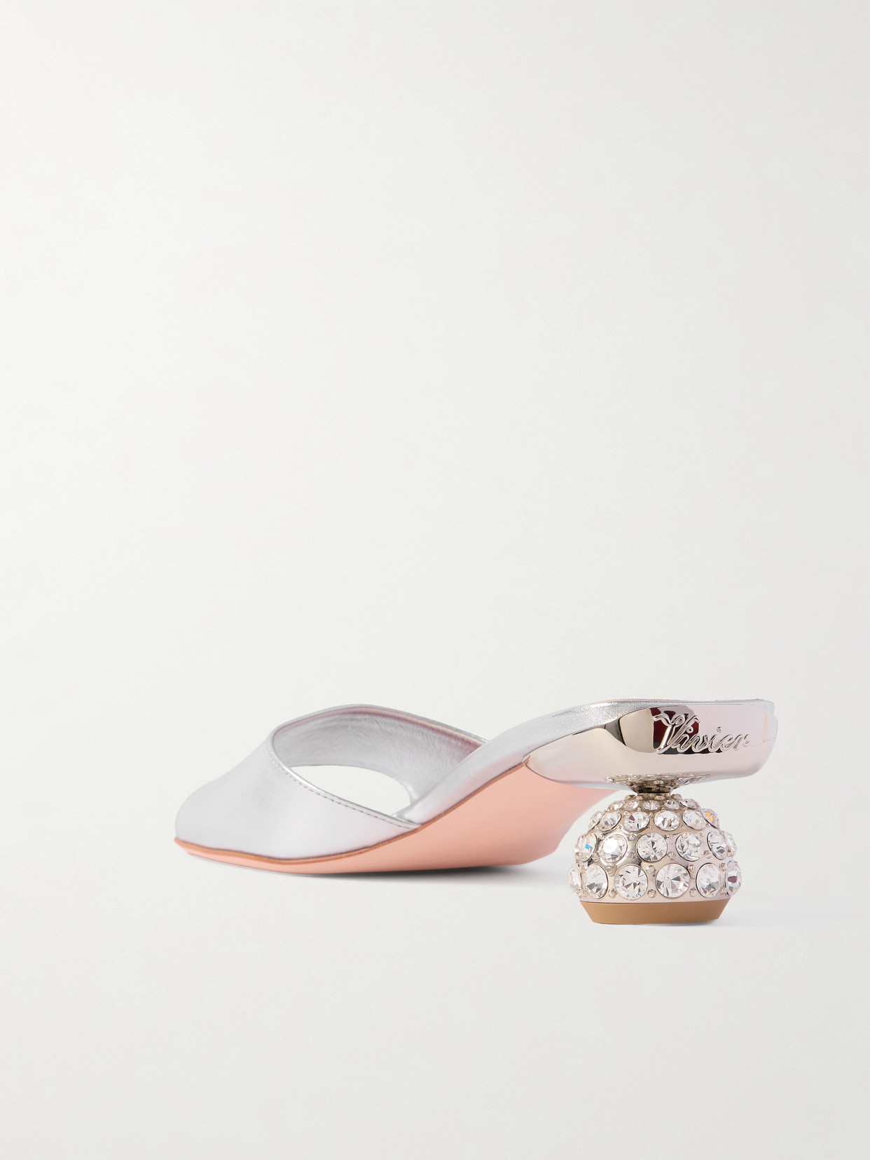 Embellished Metallic Leather Mules