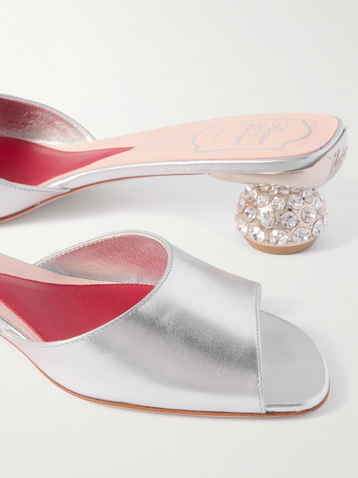 Embellished Metallic Leather Mules