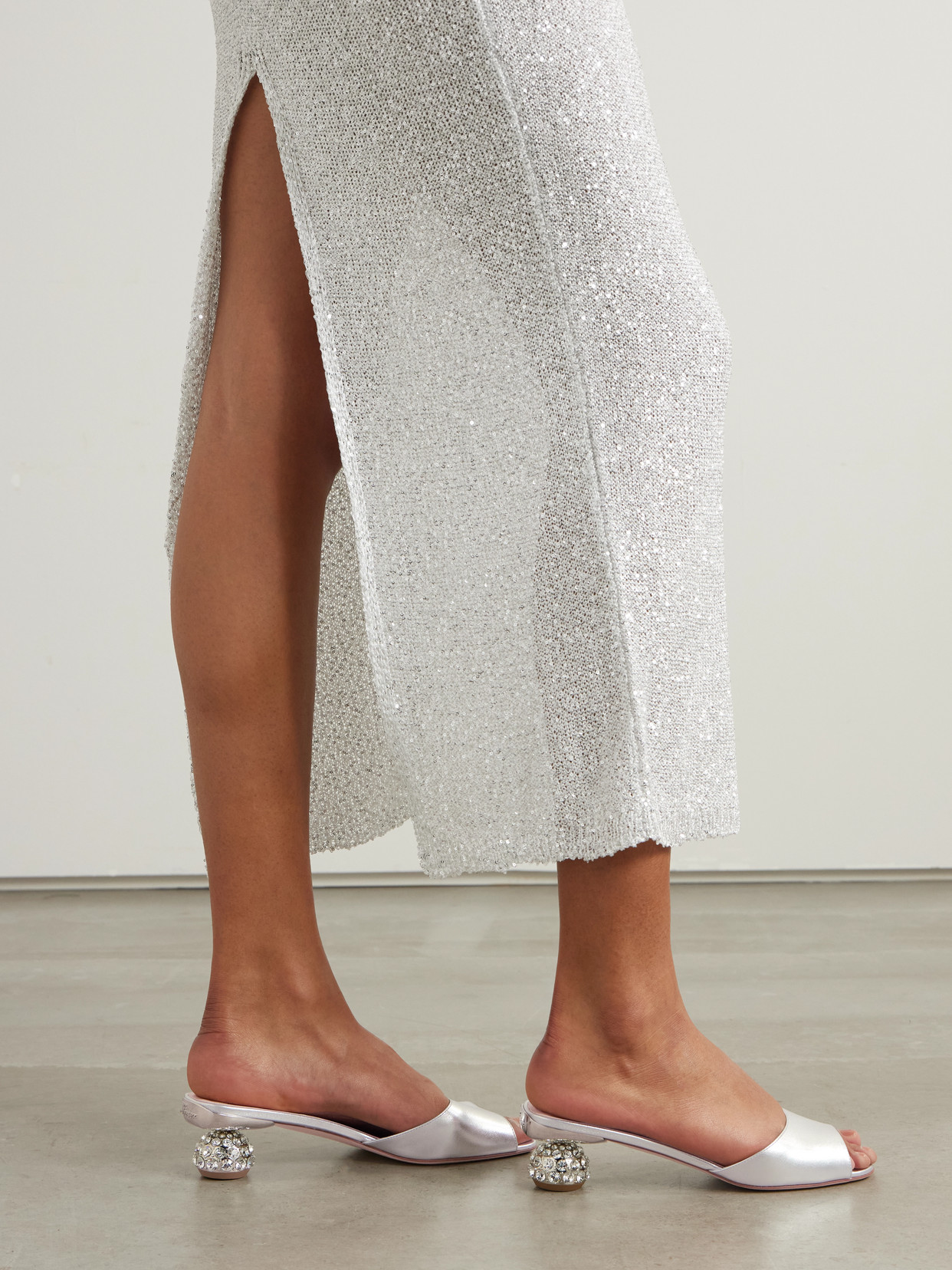 Embellished Metallic Leather Mules
