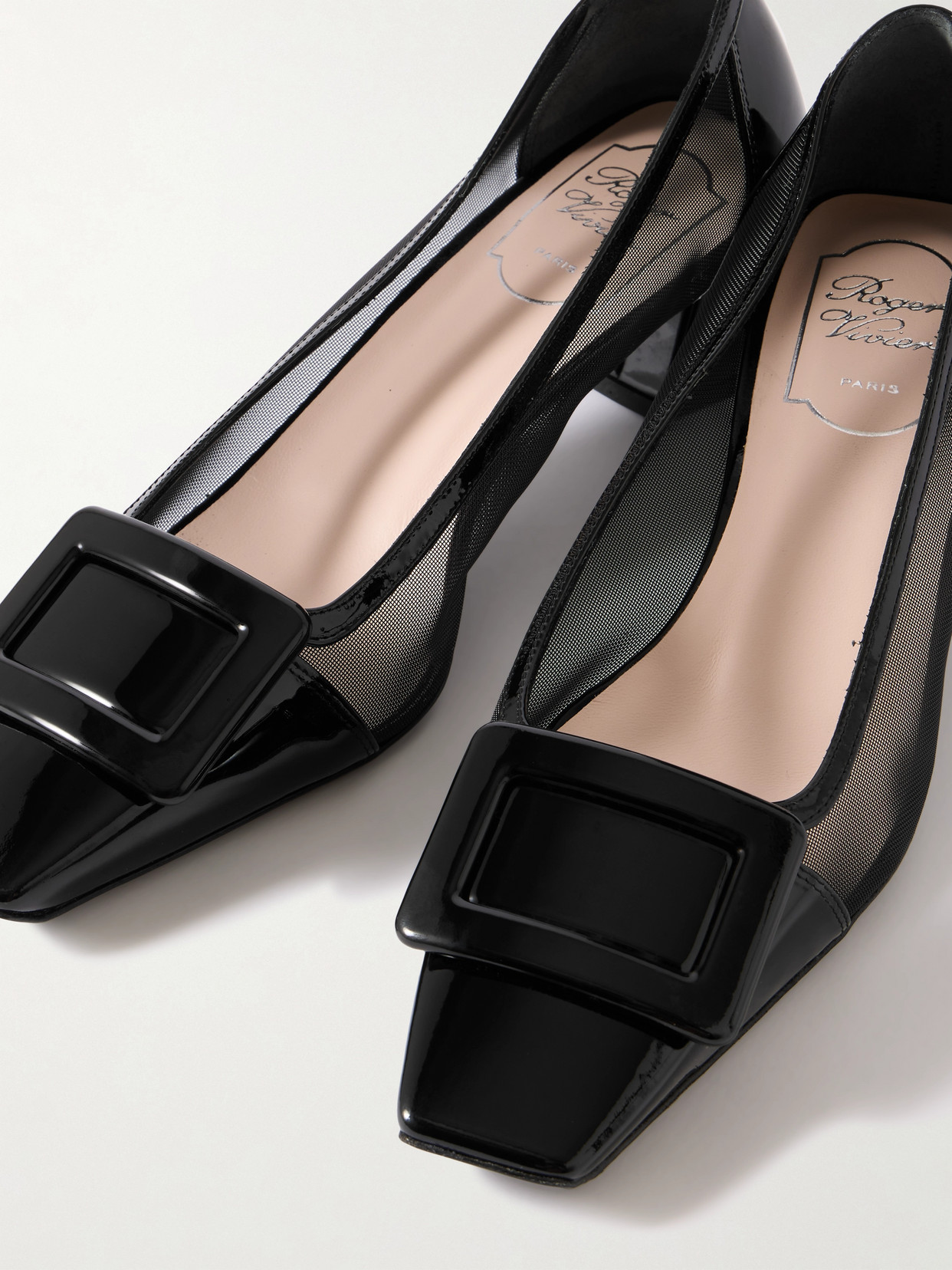 Roger Vivier Belle Vivier Patent Leather-trimmed Mesh Pumps In Black