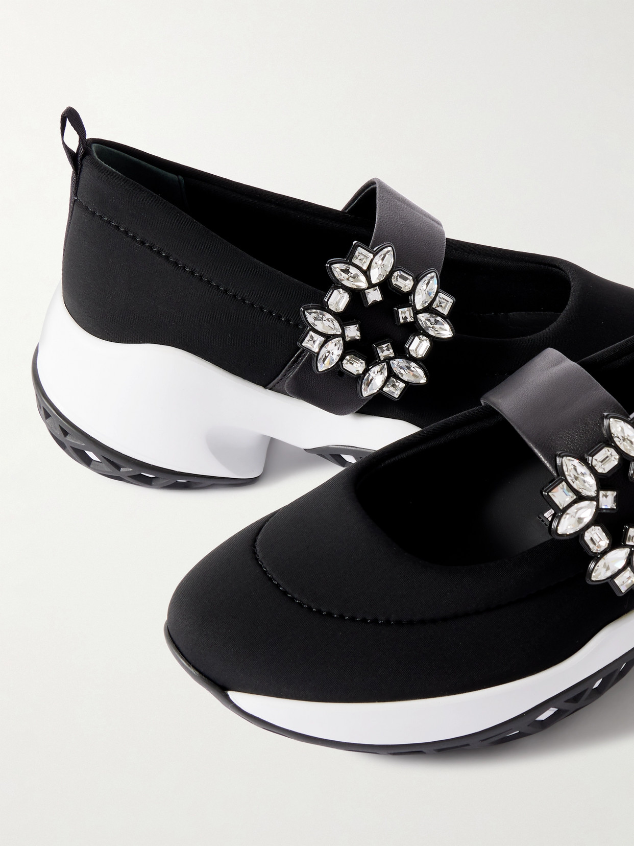 Roger Vivier Viv Run Strass Buckle Hybrid Slip Ons In Black