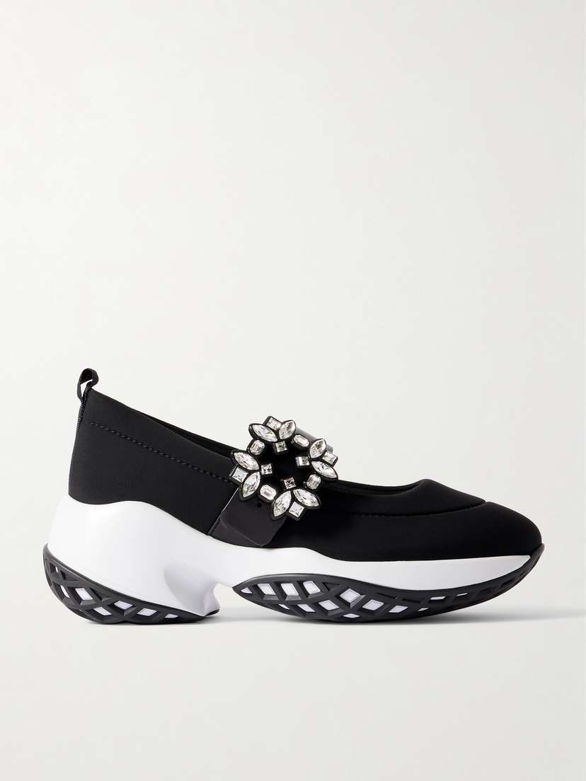 Roger Vivier Viv Run Crystal-embellished Stretch And Leather Sneakers
