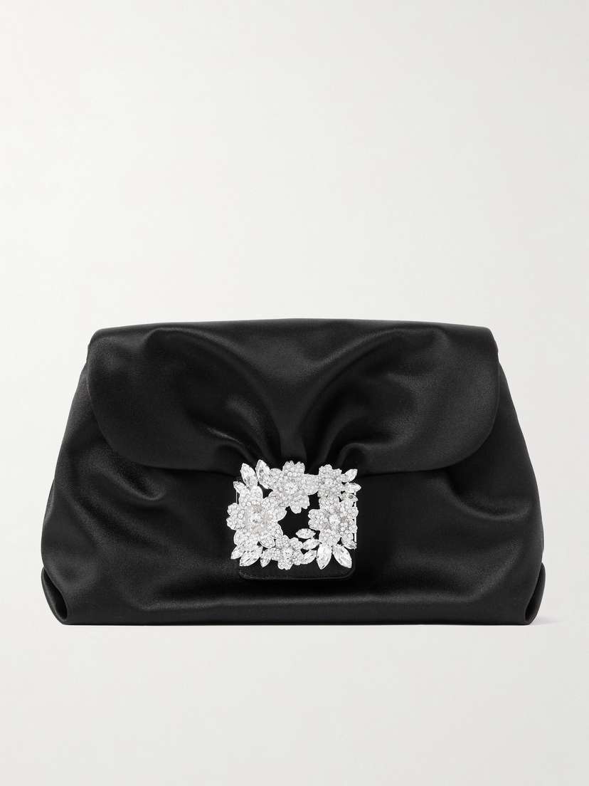 Roger Vivier Rv Bouquet Strass Drape Embellished Satin Clutch