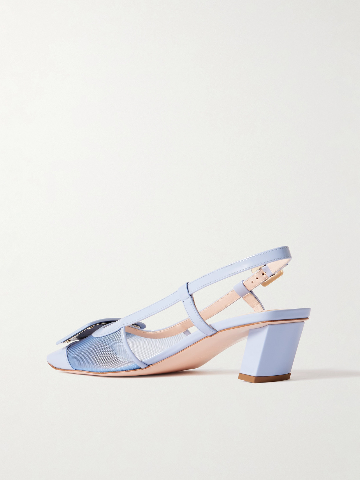 Roger Vivier Belle Vivier Buckled Patent-leather And Mesh Slingback Pumps In Blue