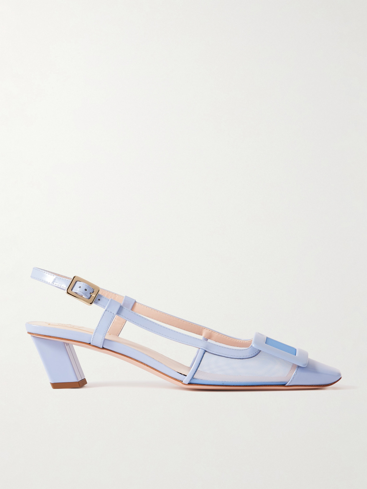 Roger Vivier Belle Vivier Buckled Patent-leather And Mesh Slingback Pumps In Blue