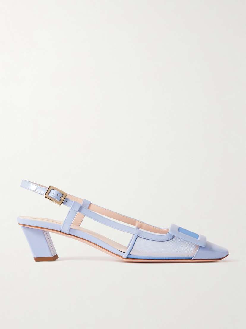 Roger Vivier Belle Vivier Buckled Patent-leather And Mesh Slingback Pumps