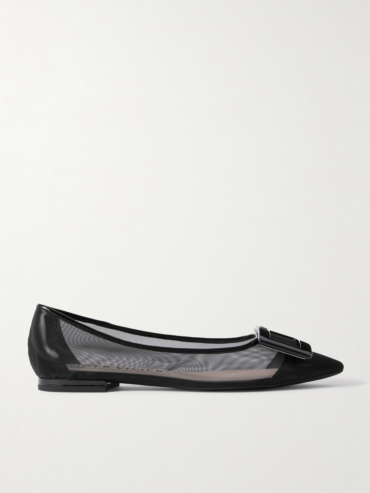Roger Vivier Gommettine Buckled Mesh Ballet Flats In Black
