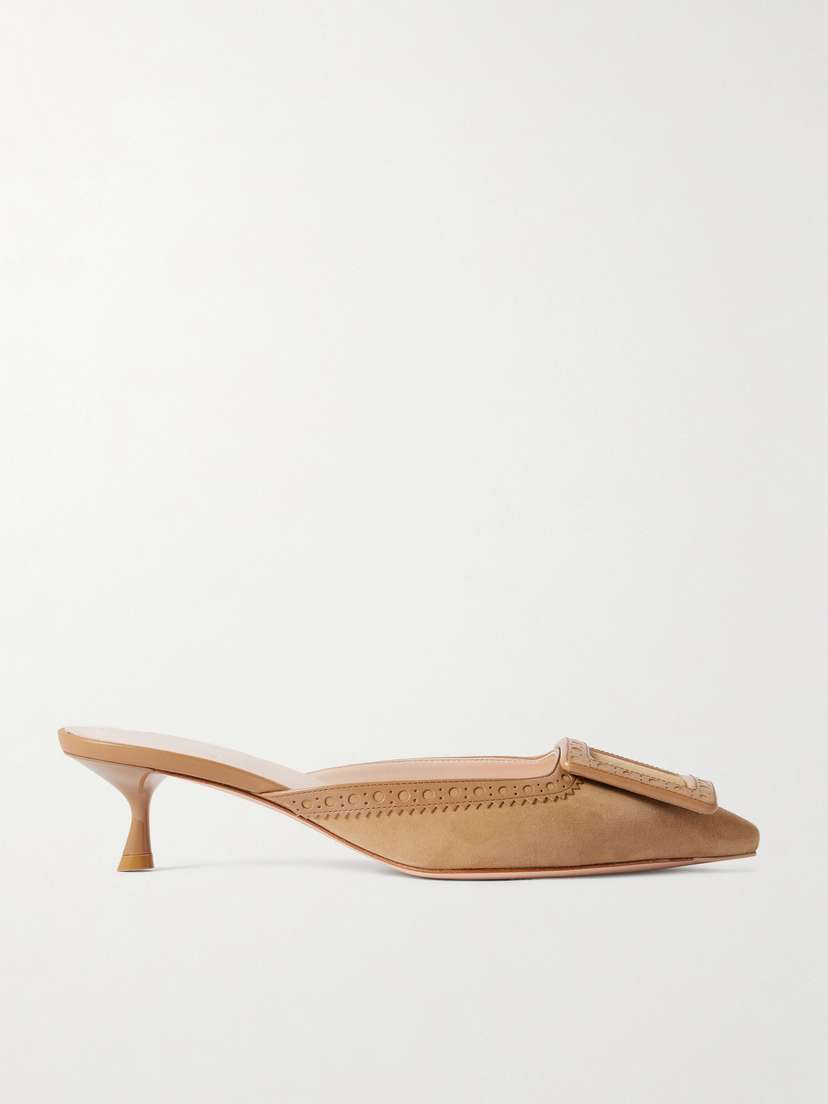 Roger Vivier Viv In The City 45 Buckled Perforated Leather-trimmed Suede Mules