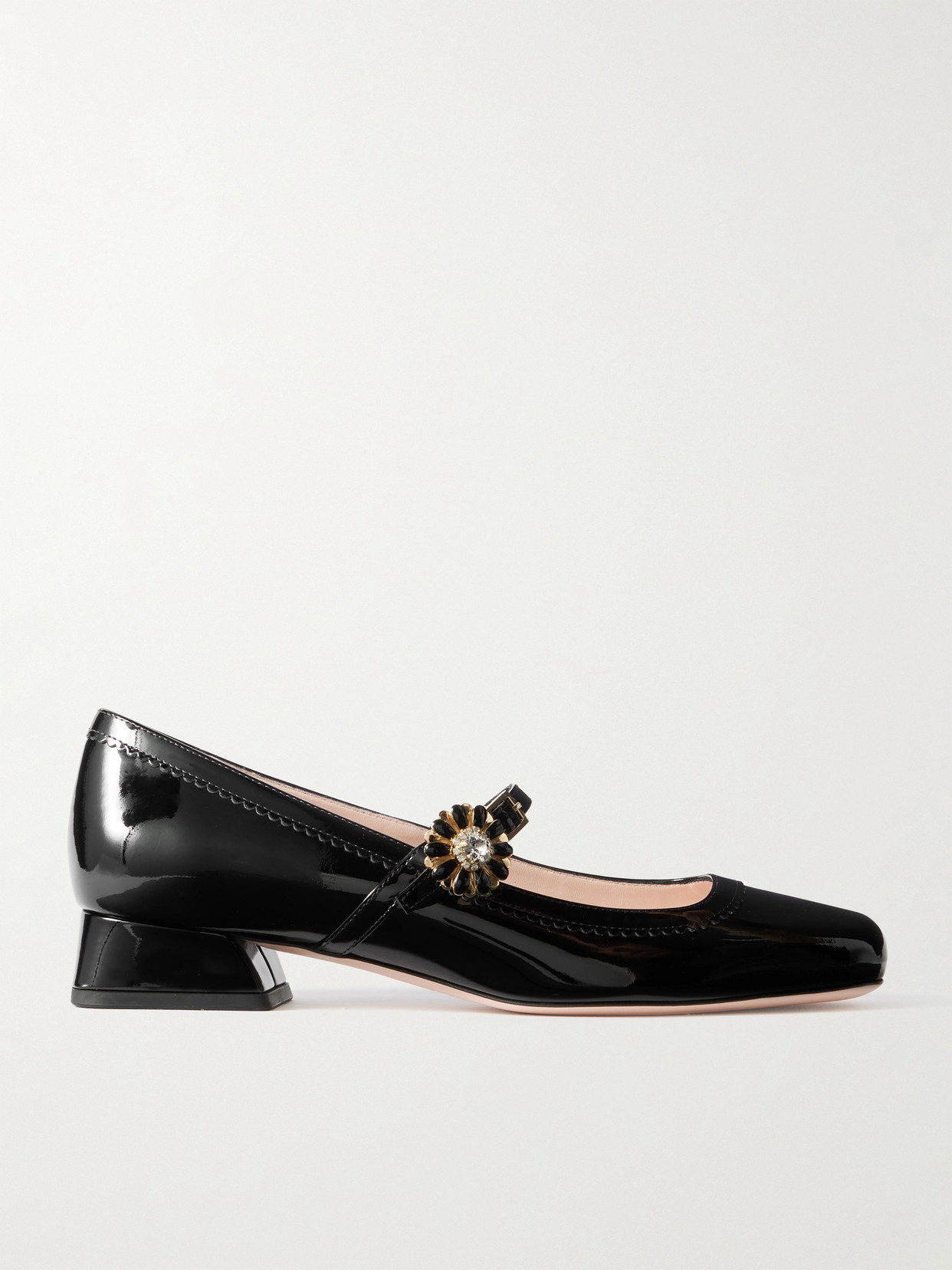 Roger Vivier - Très Vivier Flower 25 Crystal-embellished Patent-leather Mary Jane Pumps - Black