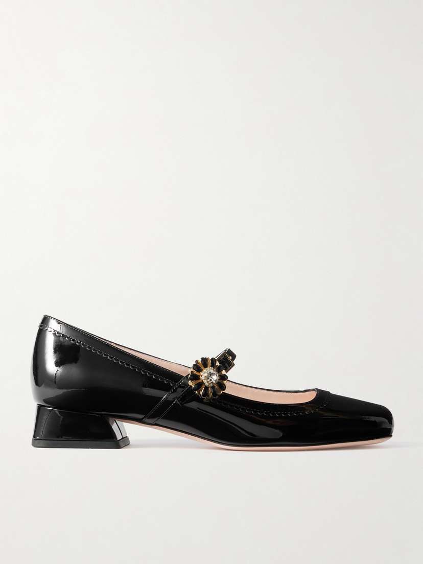 Roger Vivier Très Vivier Flower 25 Crystal-embellished Patent-leather Mary Jane Pumps