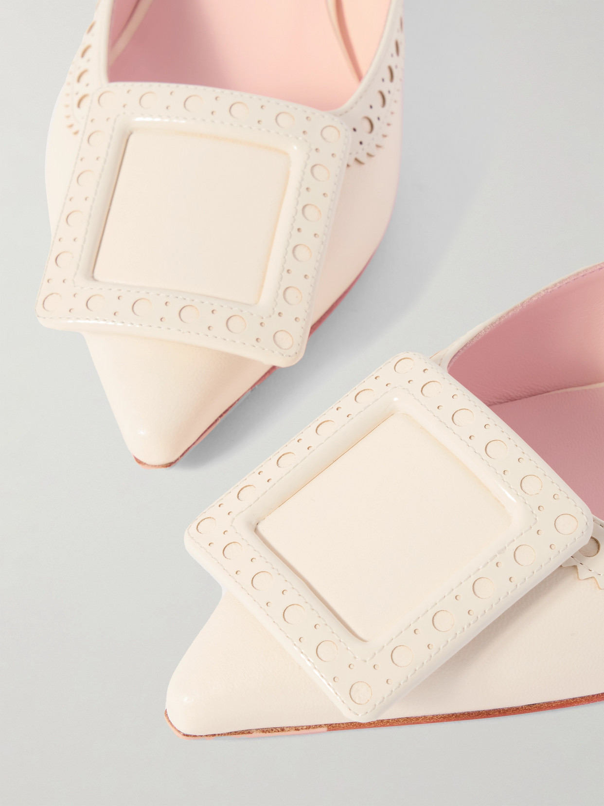 ROGER VIVIER VIV IN THE CITY 45 BUCKLED PERFORATED LEATHER MULES