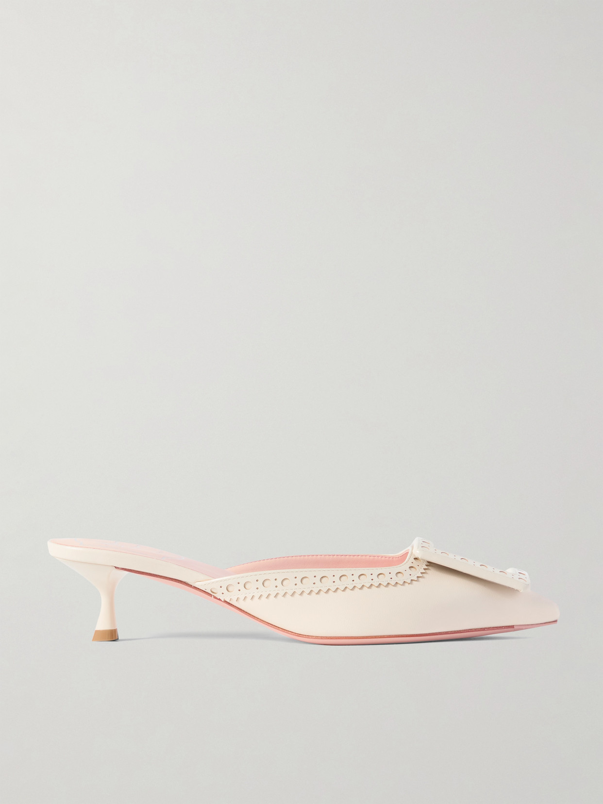 Roger Vivier Viv In The City 45 Buckled Perforated Leather Mules In Ivory