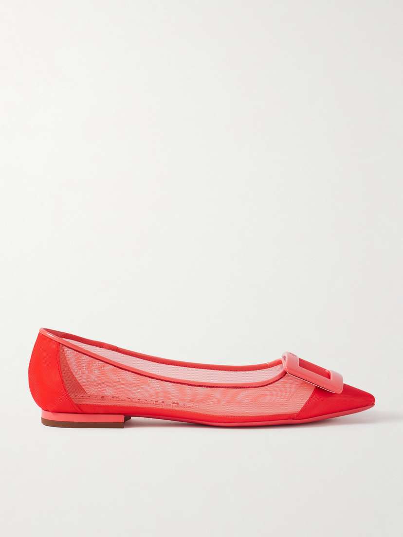 Roger Vivier Gommettine Buckled Patent Leather-trimmed Mesh Ballet Flats