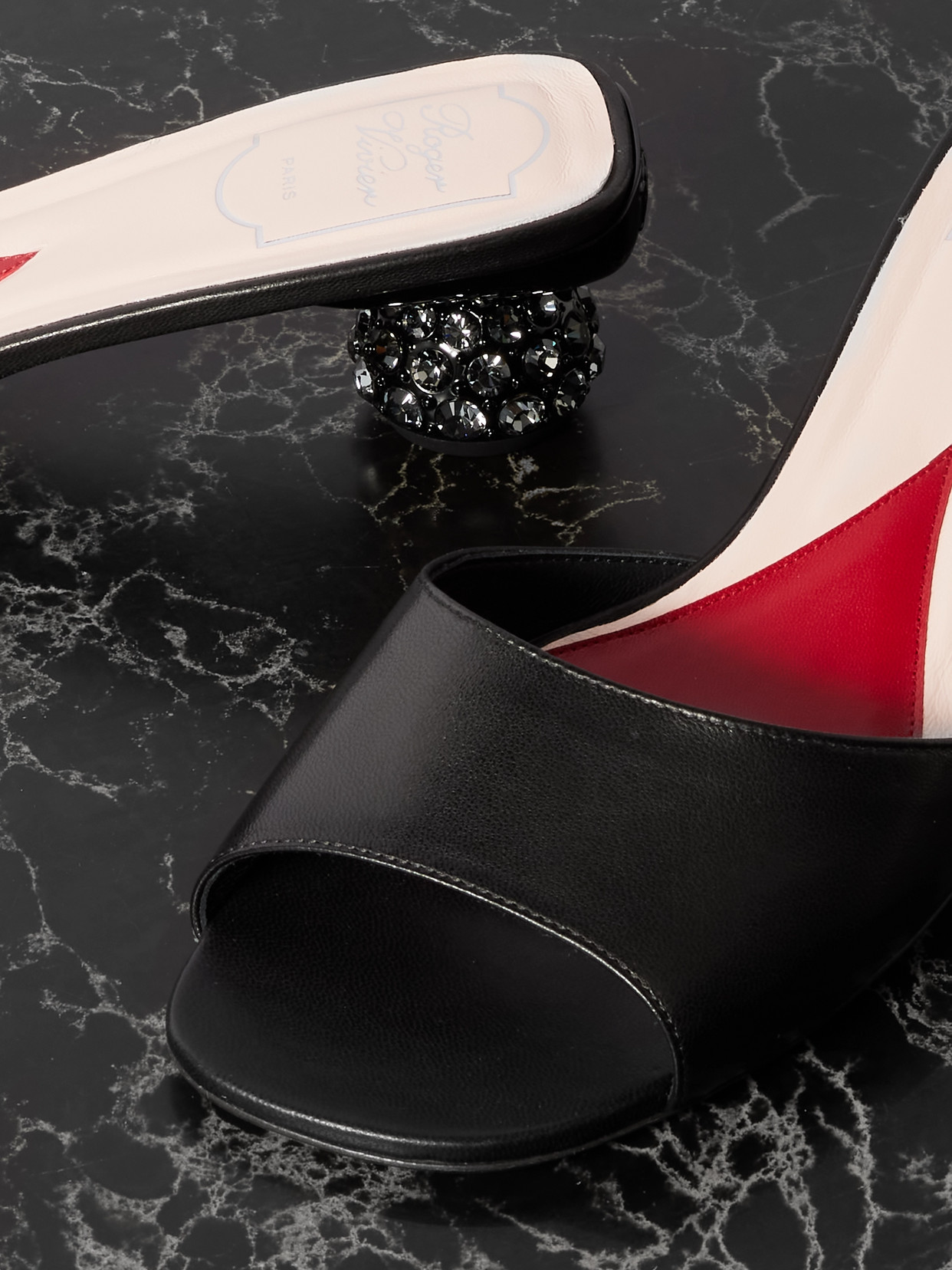 ROGER VIVIER EMBELLISHED LEATHER MULES