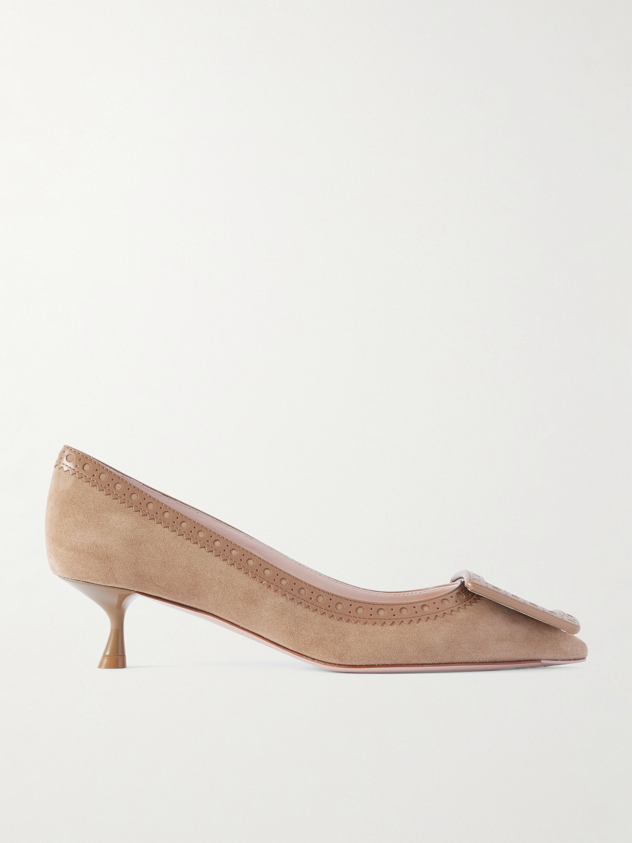 Roger Vivier - Viv In The City 45 Perforated Leather-trimmed Suede Pumps - Tan