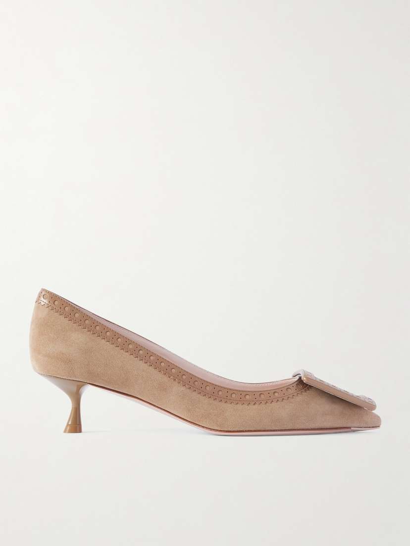 Roger Vivier Viv In The City 45 Perforated Leather-trimmed Suede Pumps