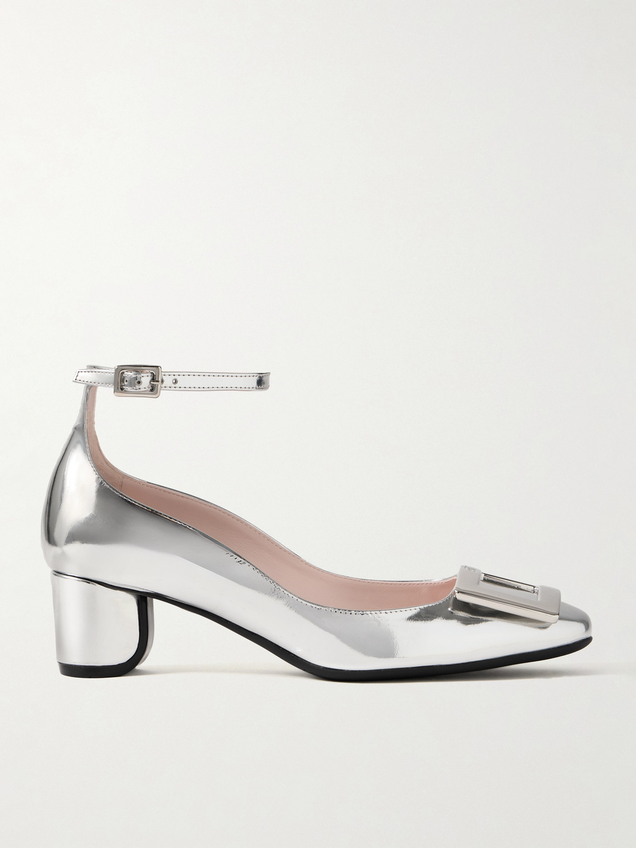 Roger Vivier Buckled Mirrored-leather Pumps In Silver