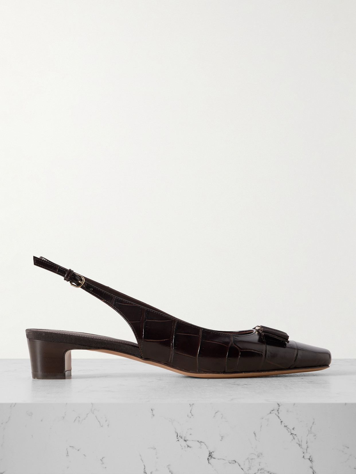 Ferragamo Rivada 30 Croc-embossed Slingback Pumps In Black