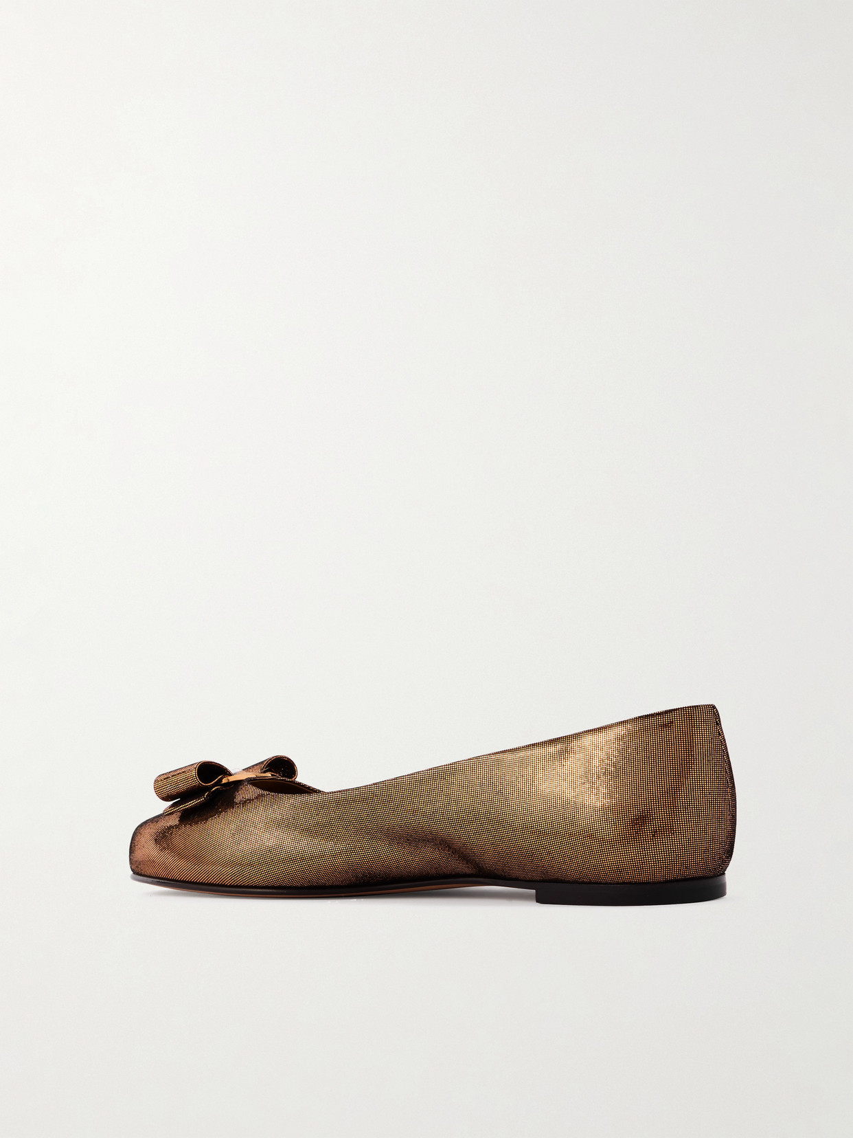 Ferragamo Varina Bow-embellished Lamé Ballet Flats In Brown