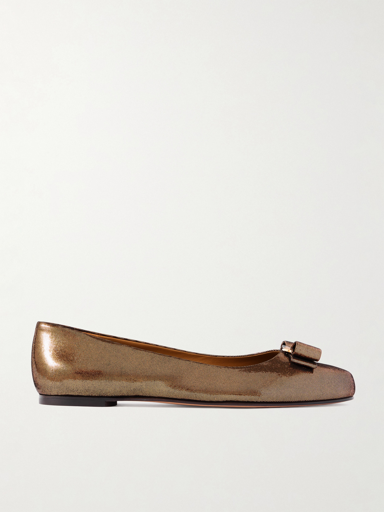 Ferragamo Varina Bow-embellished Lamé Ballet Flats In Brown