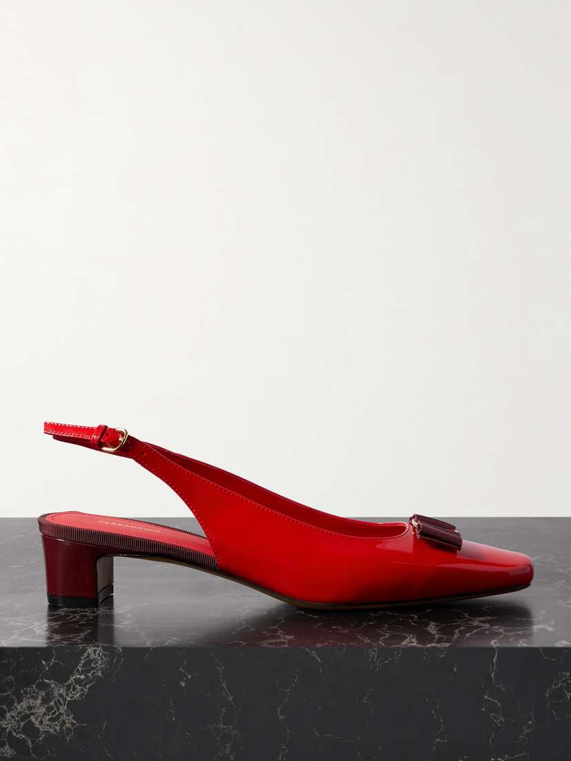 Ferragamo Rivada Bow-embellished Patent-leather Slingback Pumps