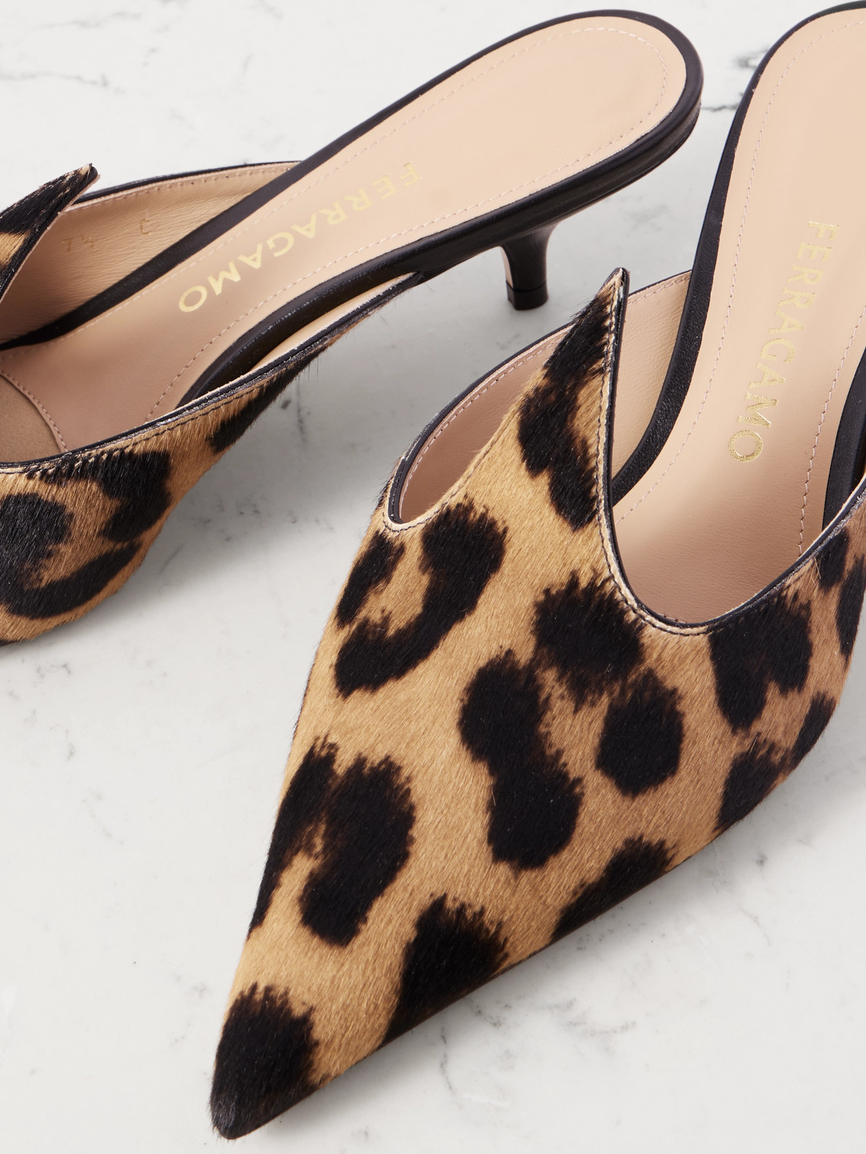 Ferragamo Dorye Leopard-print Calf Hair Mules In Animal Print