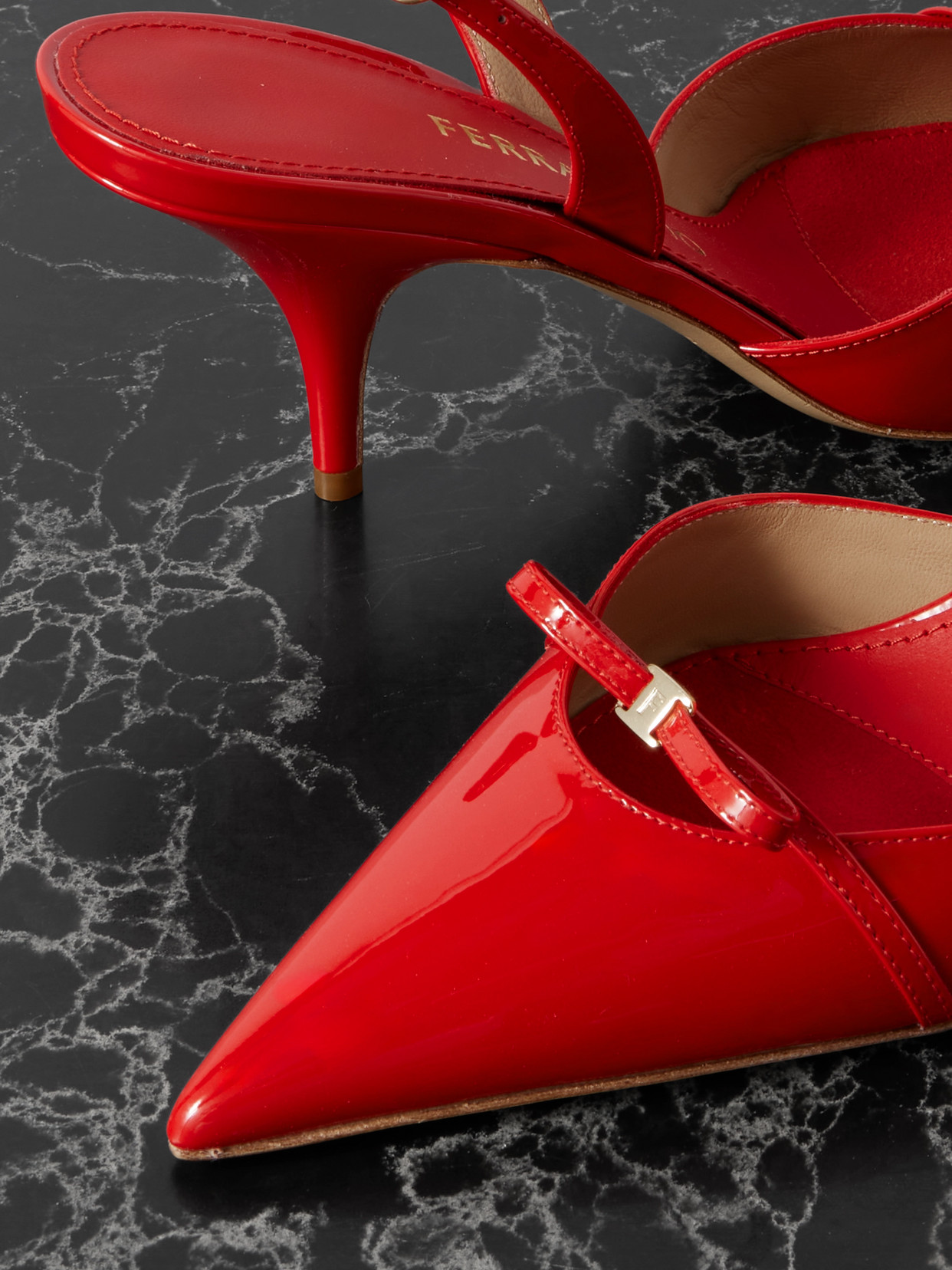 FERRAGAMO GYLLA BOW-EMBELLISHED PATENT-LEATHER PUMPS