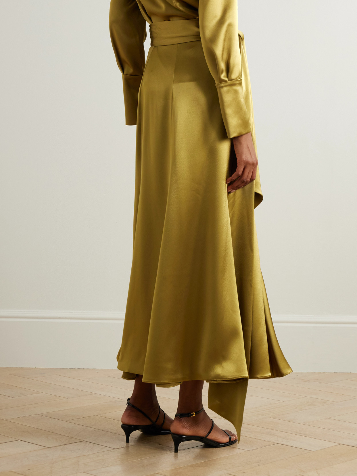 Galvan Erika Satin Midi Wrap Skirt In Green