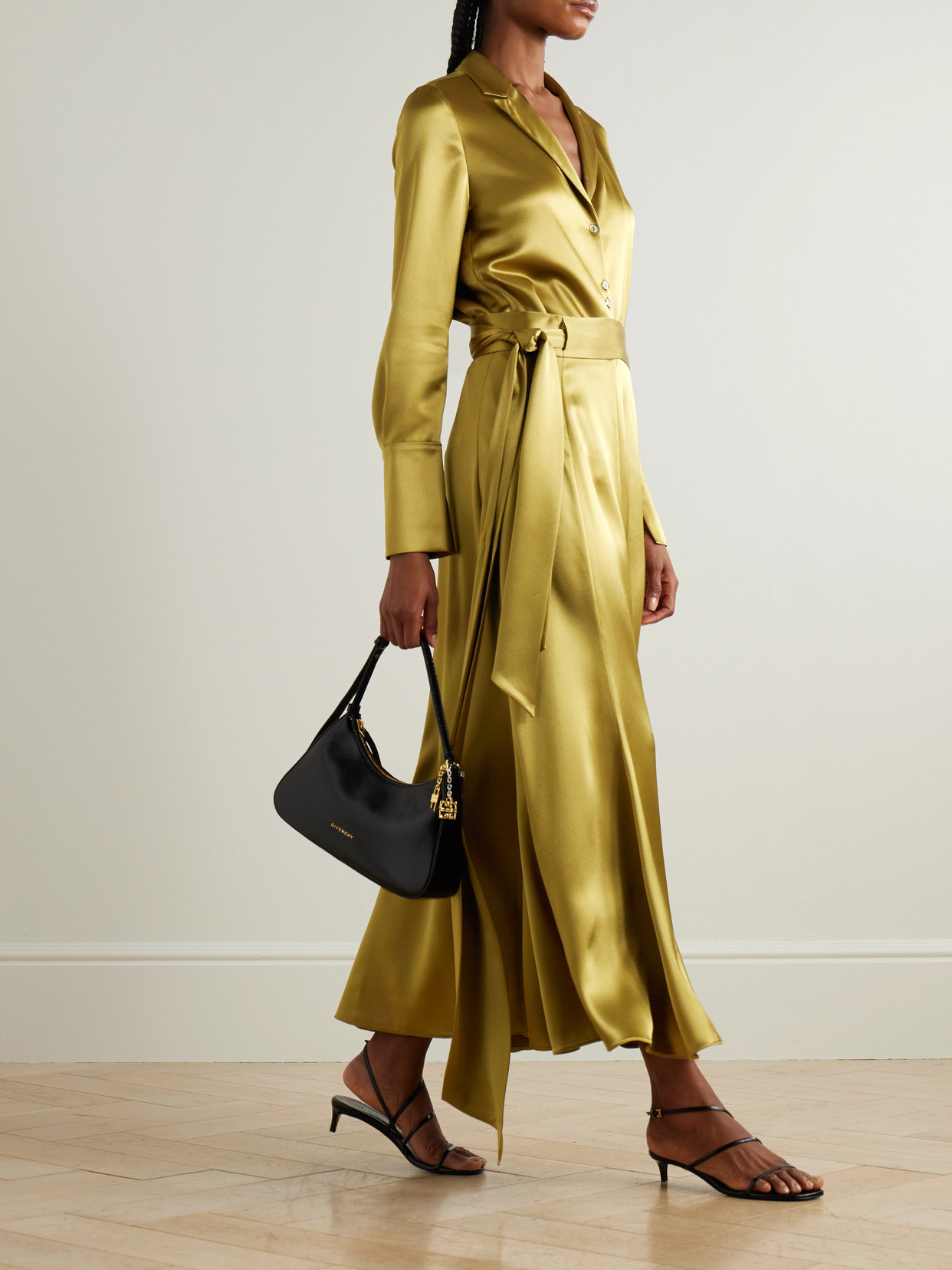 Galvan Erika Satin Midi Wrap Skirt In Green