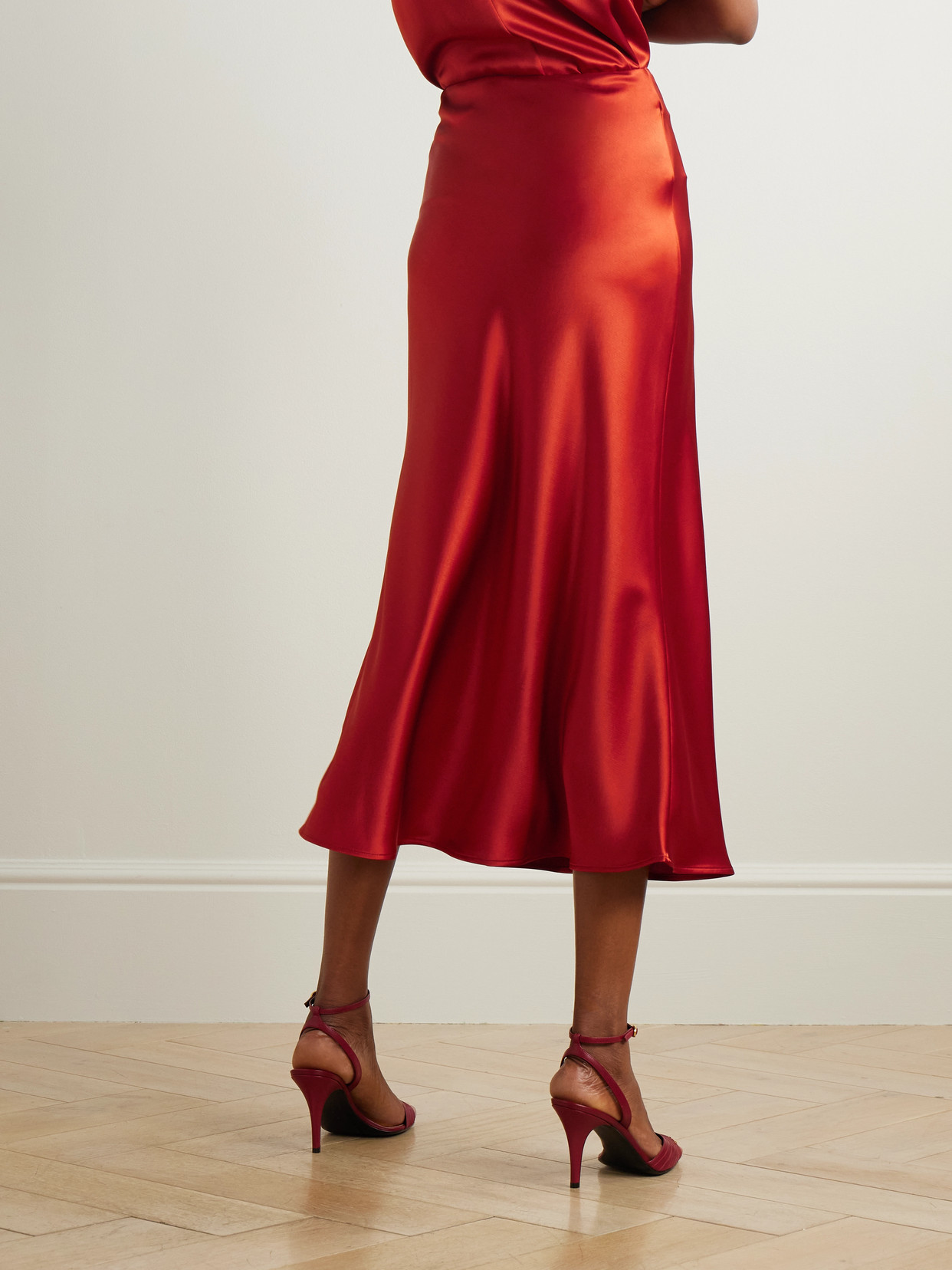 Galvan Valletta Draped Satin Midi Skirt In Red