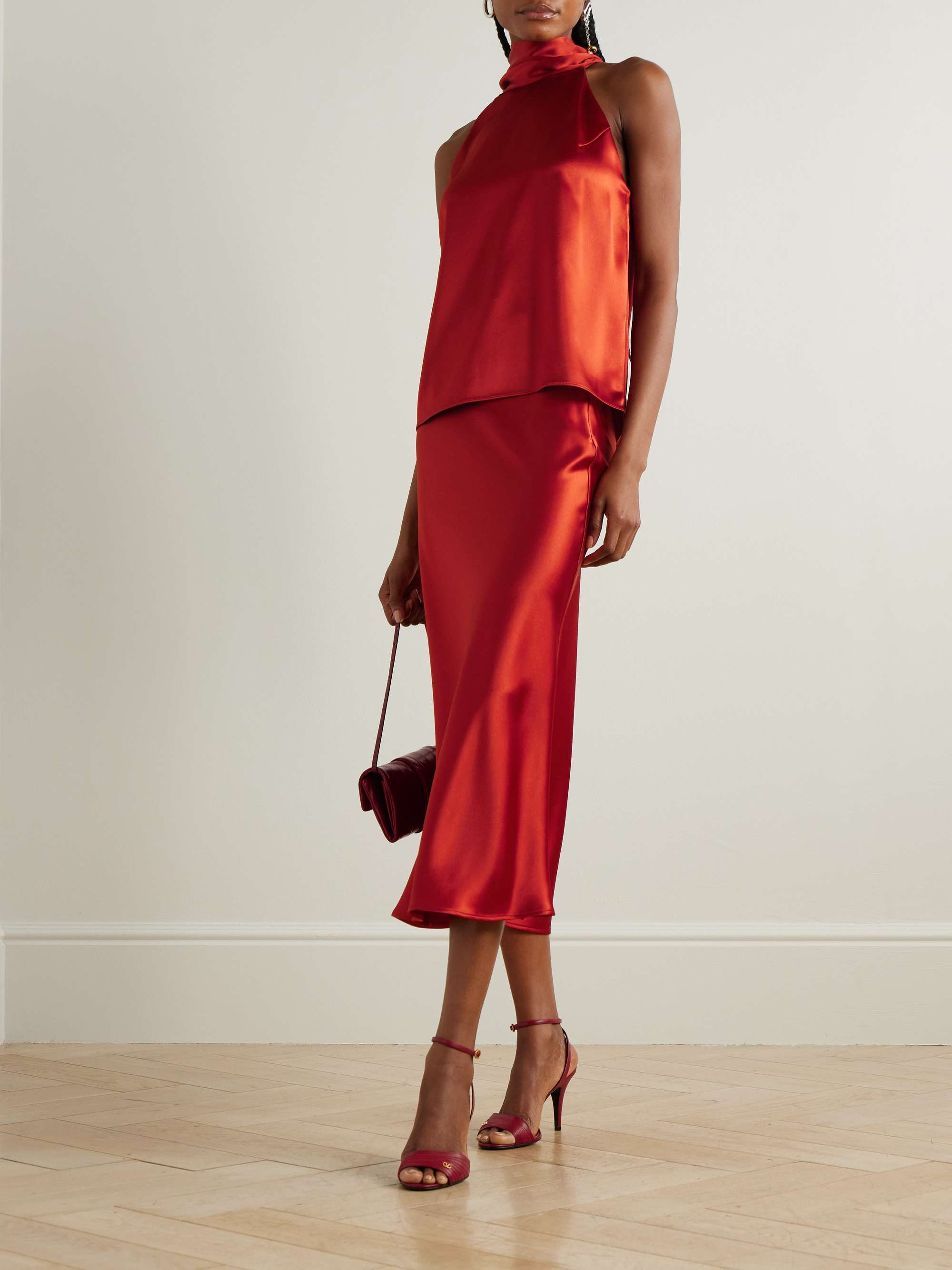 GALVAN Valletta satin midi skirt