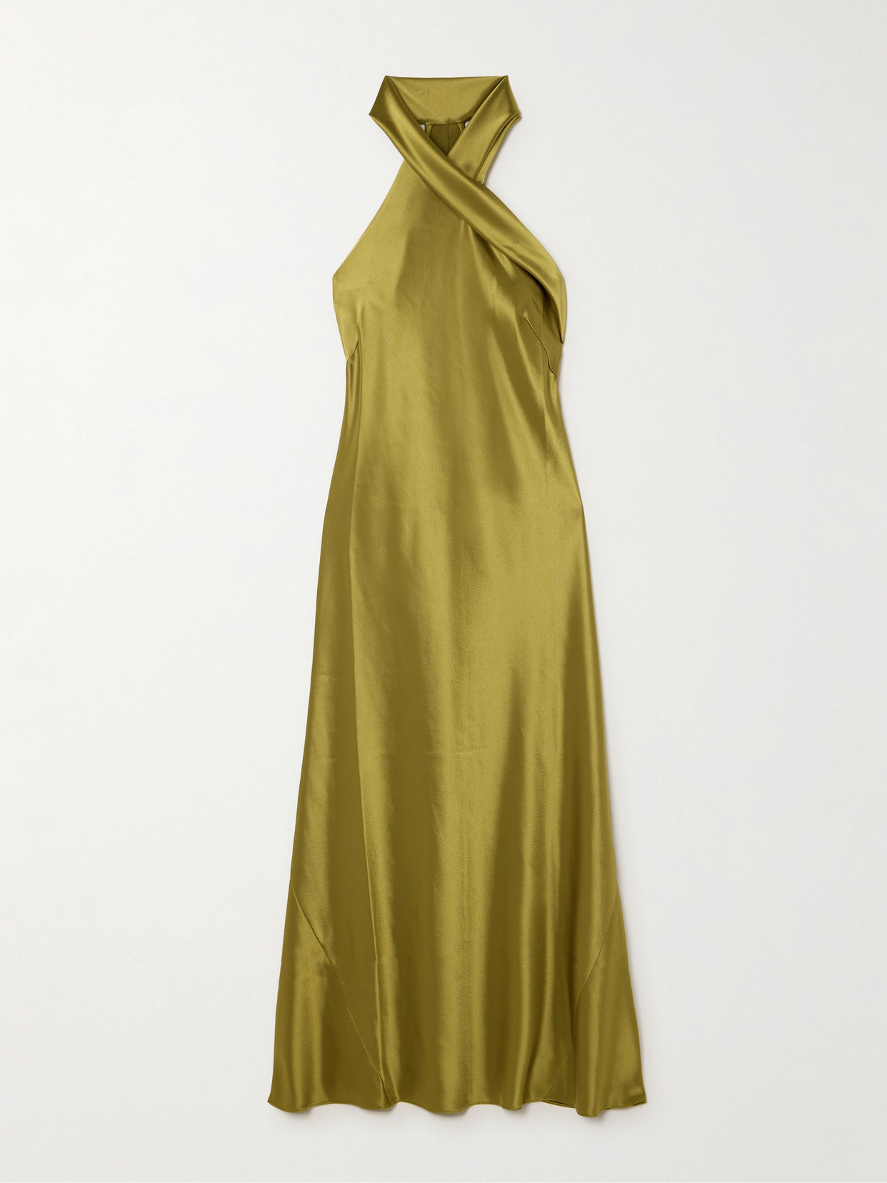 Galvan Pandora Satin Halterneck Midi Dress In Green