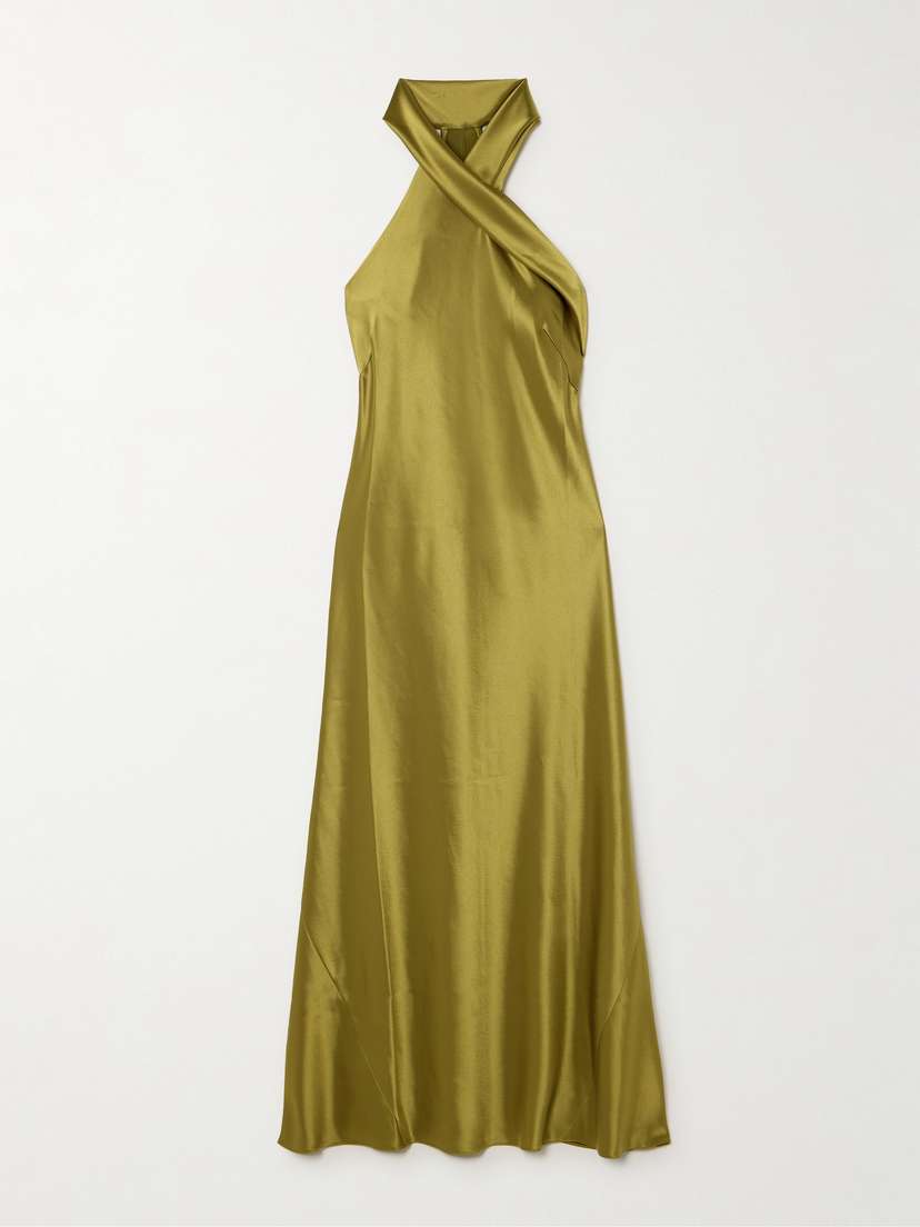 Galvan Pandora Satin Halterneck Midi Dress