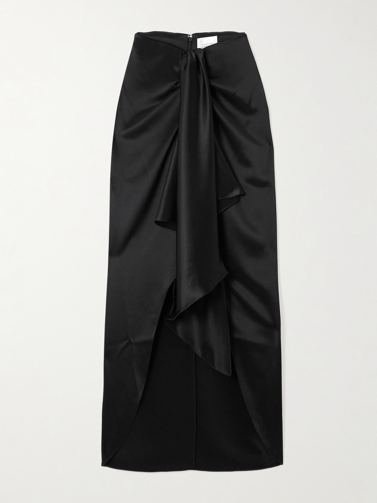 Galvan De Lovie Asymmetric Satin Maxi Skirt In Black
