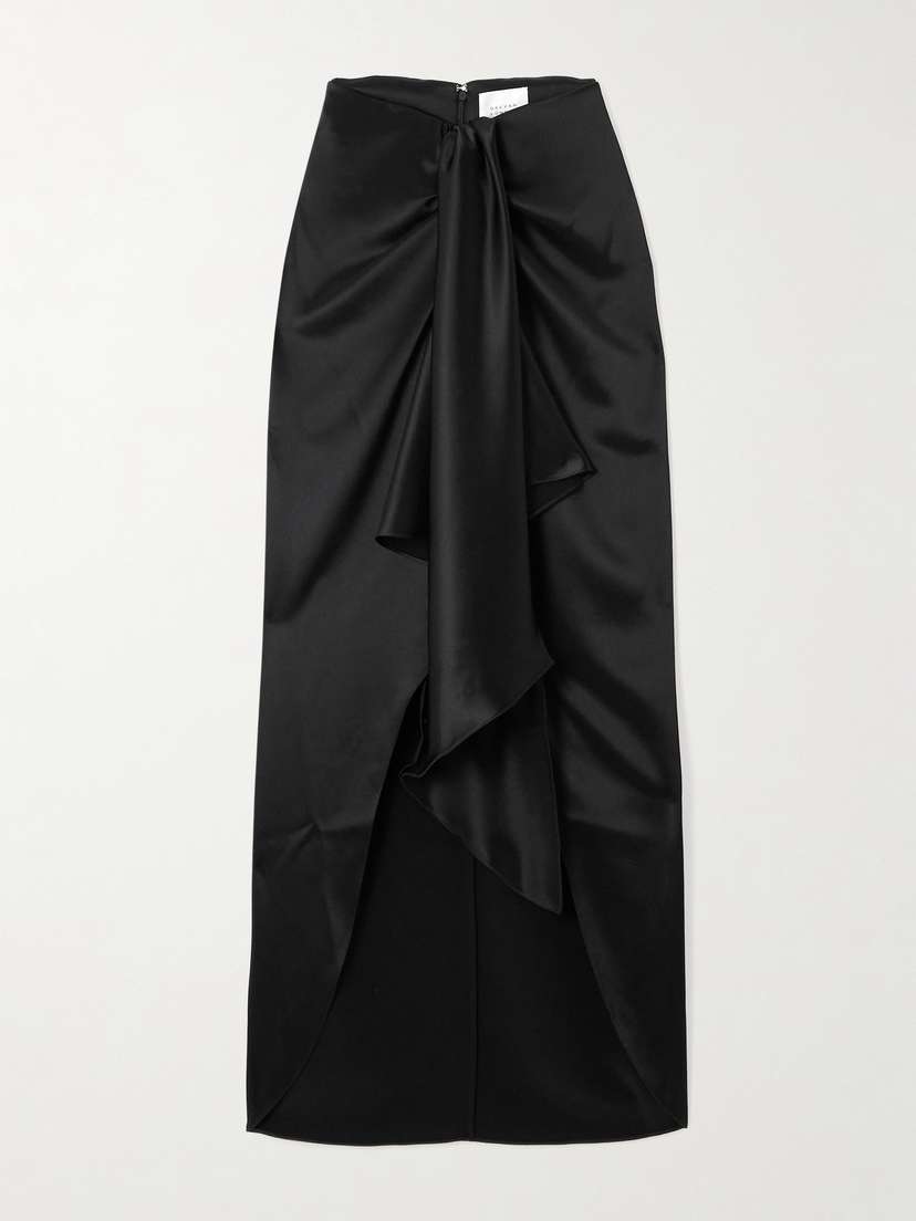 Galvan De Lovie Asymmetric Satin Maxi Skirt