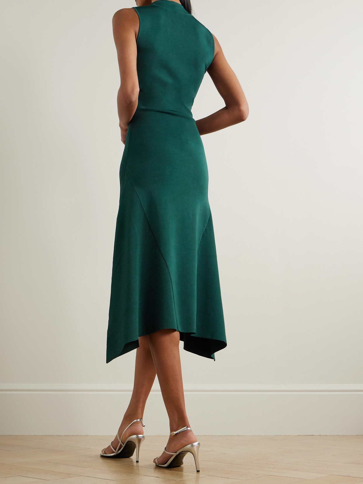 GALVAN CLAUDIA PANELED STRETCH-KNIT MIDI DRESS