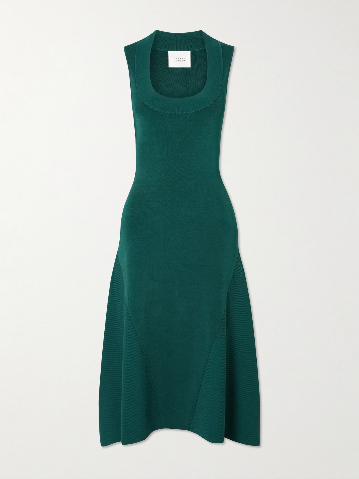Galvan Claudia Paneled Stretch-knit Midi Dress In Green