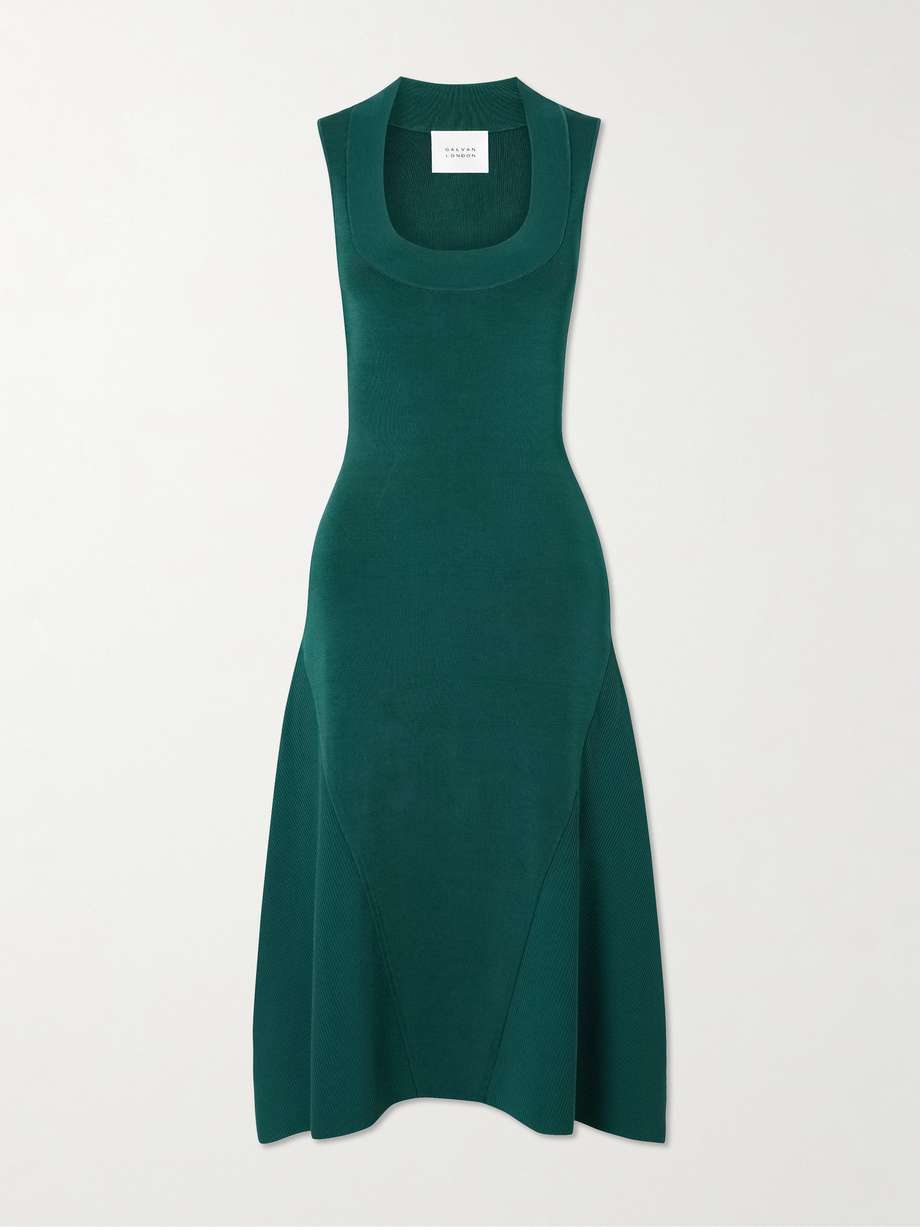 claudia paneled stretch-knit midi dress
