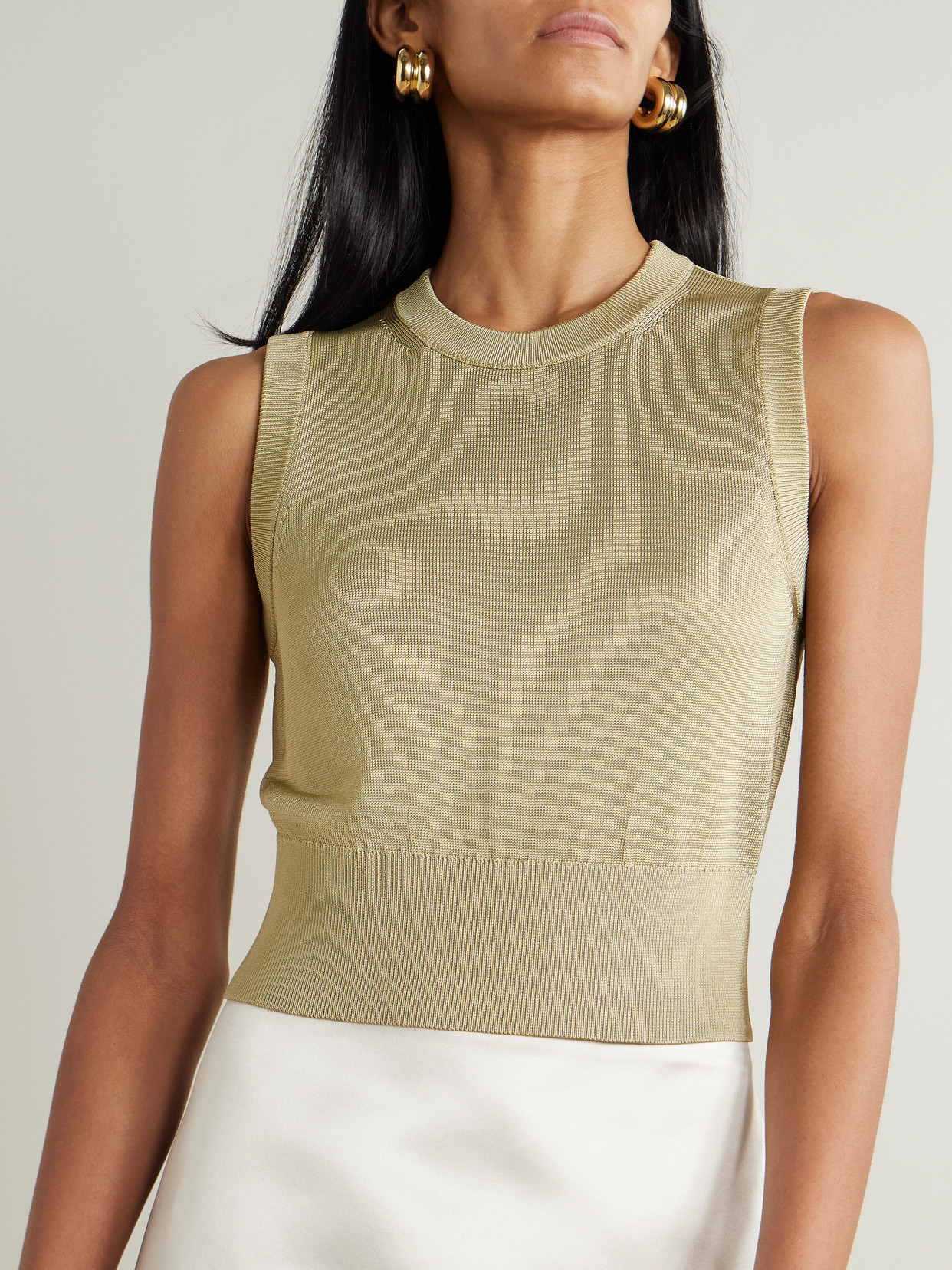 Galvan Ida Layered Knitted Tank And Cardigan Set In Neutrals