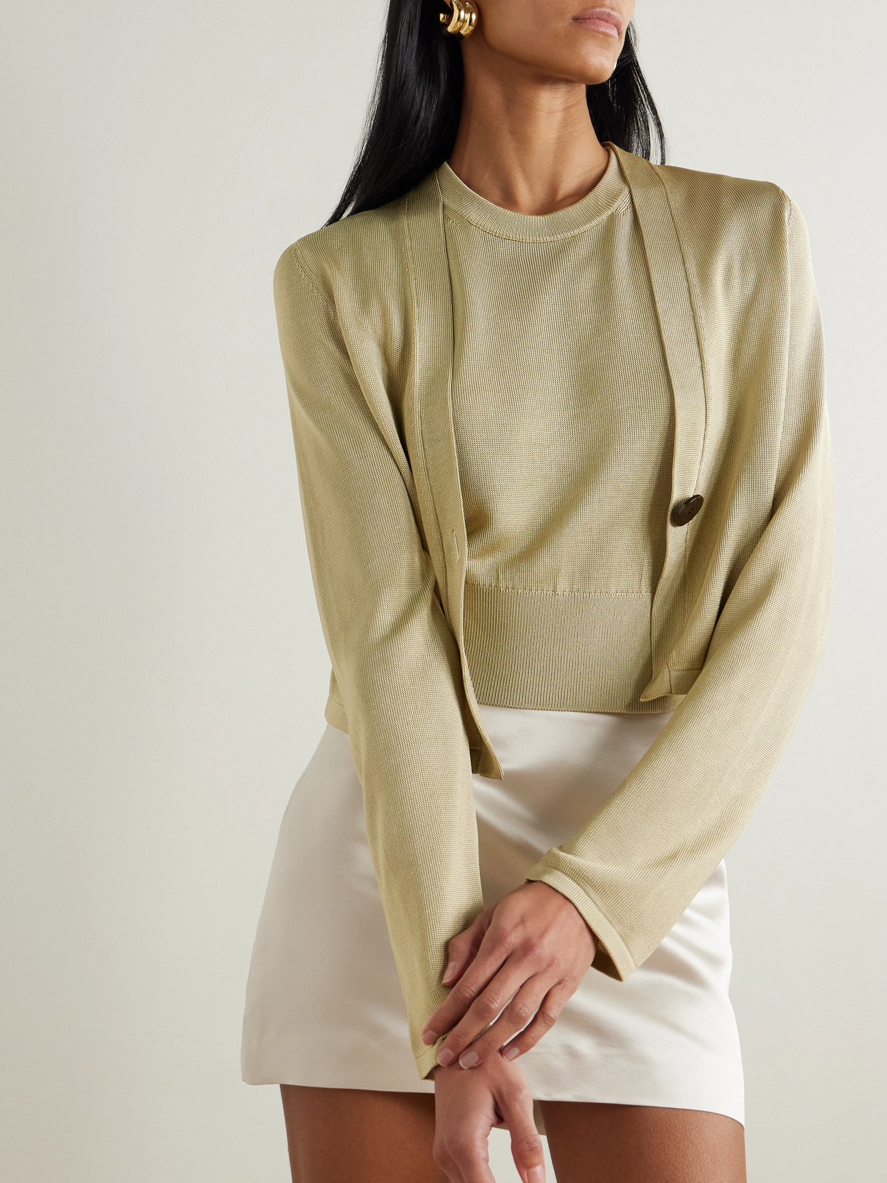 Galvan Ida Layered Knitted Tank And Cardigan Set In Neutrals