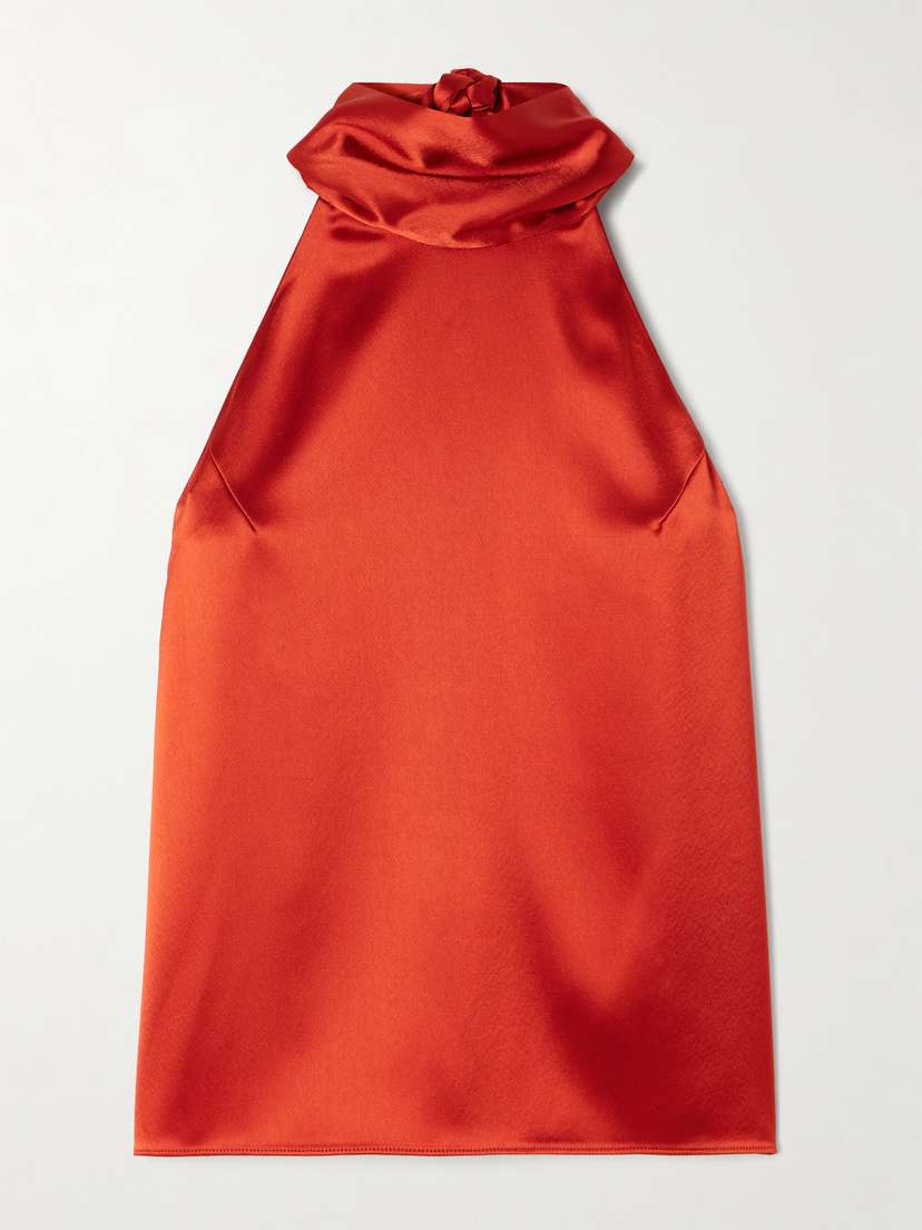 Galvan Sienna Bow-detailed Satin Turtleneck Top