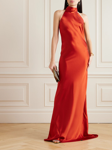 Galvan Sienna satin halterneck gown