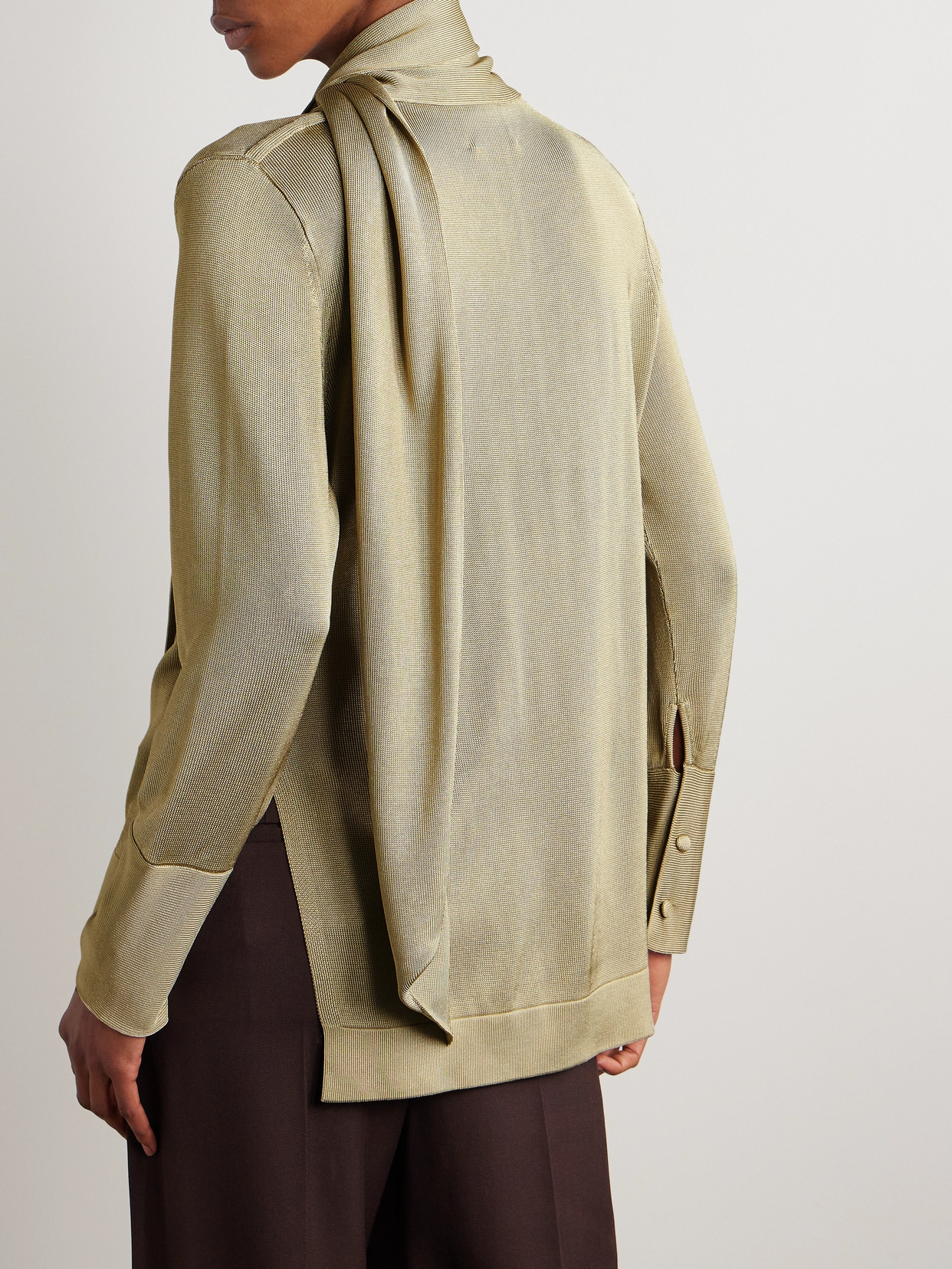 Galvan Ida Scarf-detailed Metallic Jersey Top In Green