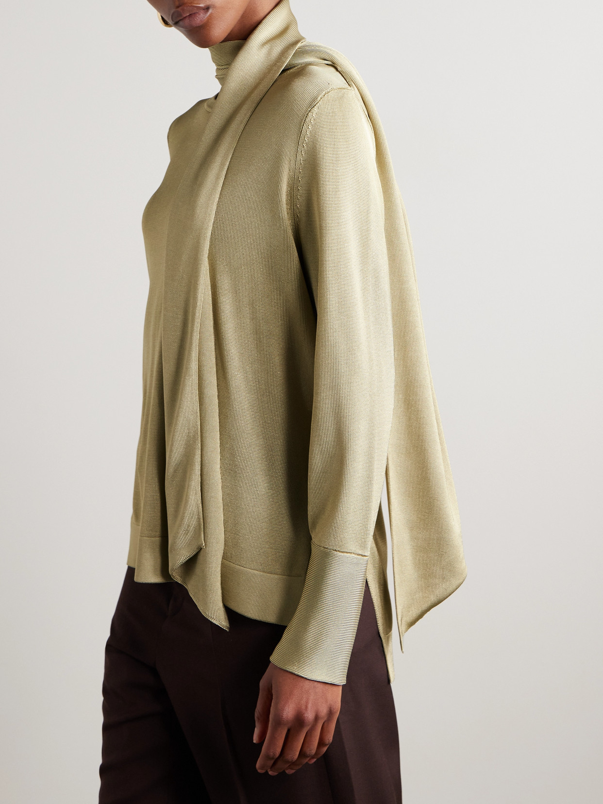 Galvan Ida Scarf-detailed Metallic Jersey Top In Green
