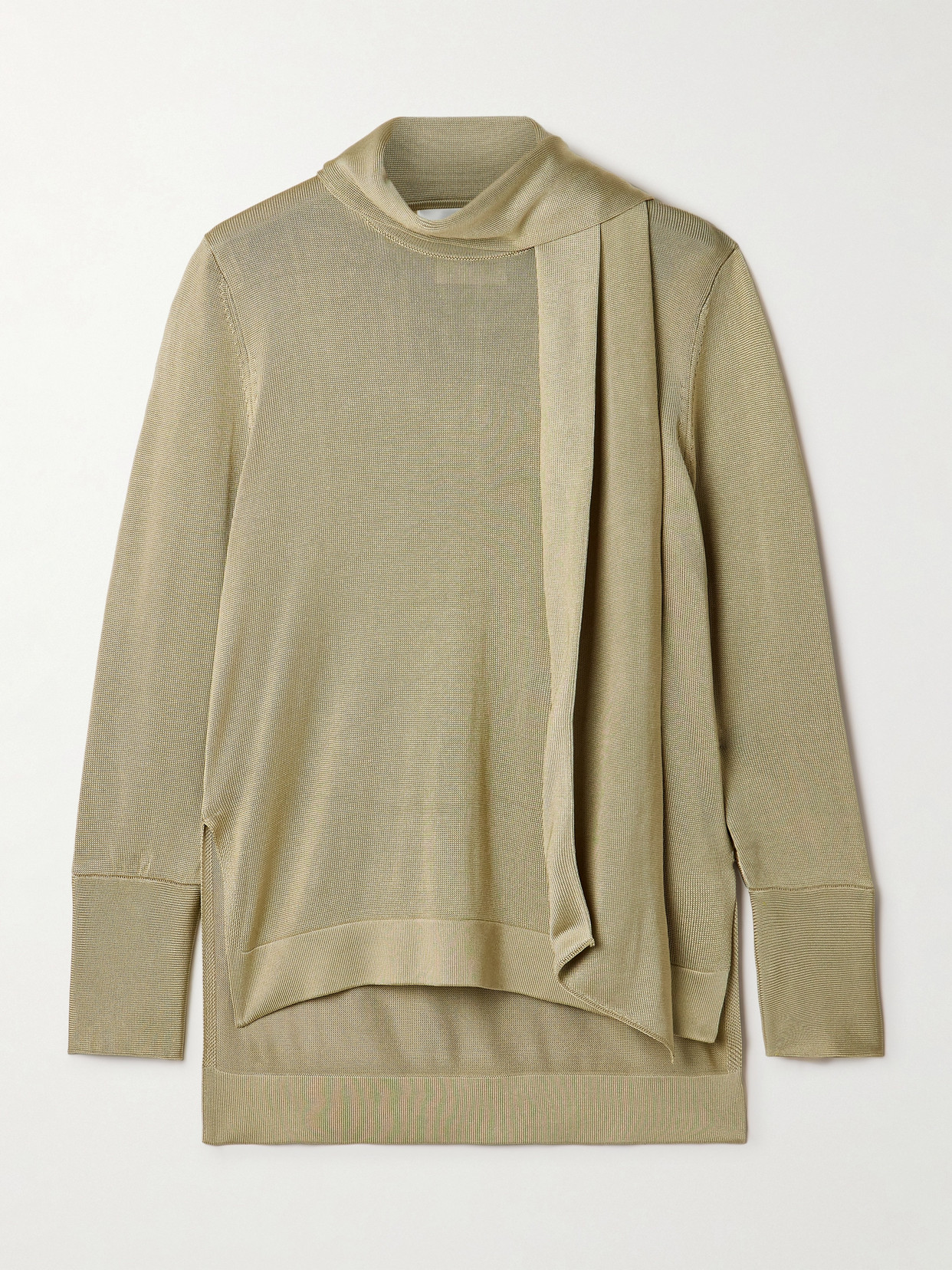 Galvan Ida Scarf-detailed Metallic Jersey Top In Green