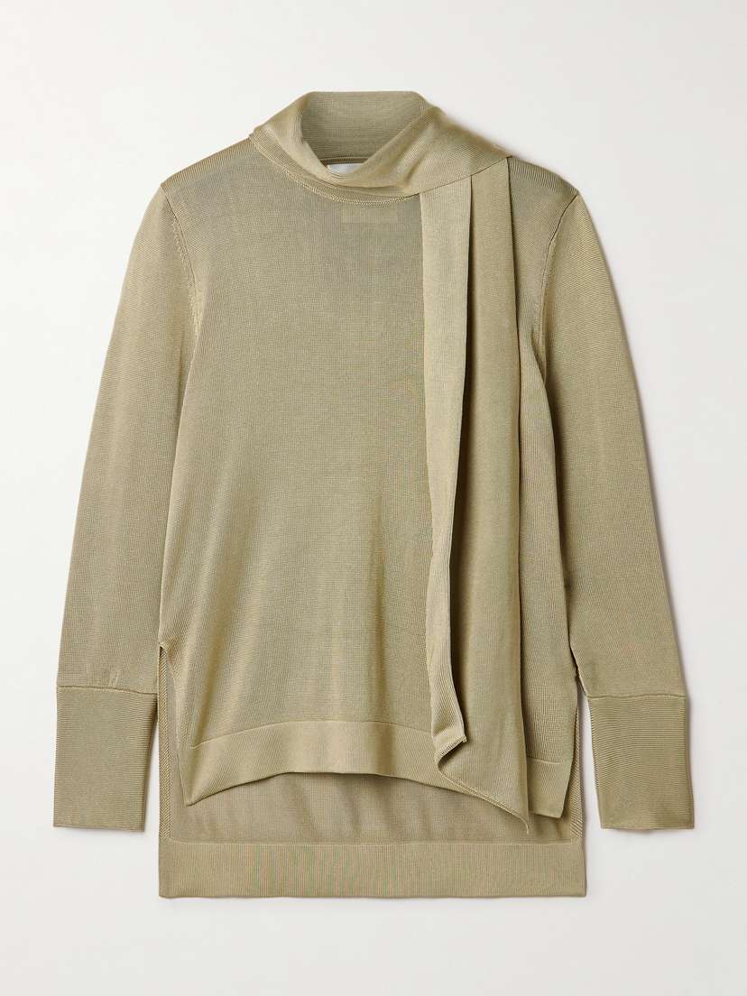 Galvan Ida Scarf-detailed Metallic Jersey Top