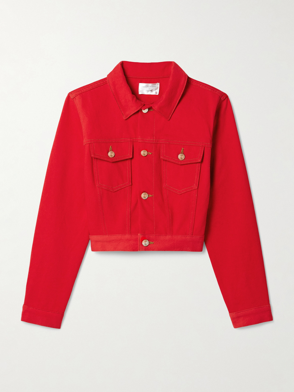 Frame X Carolina Herrera Tailored Denim Jacket In Red