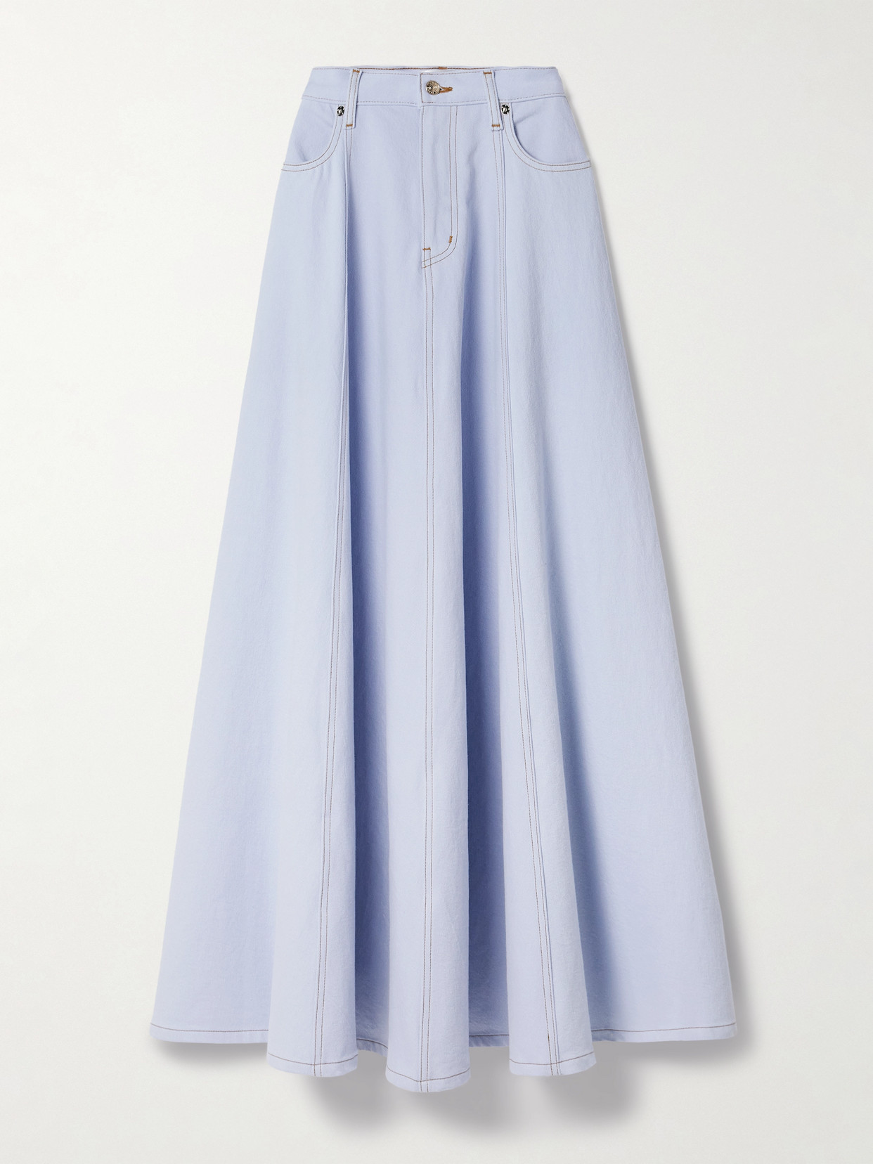Frame X Carolina Herrera Denim Maxi Skirt In Celeste