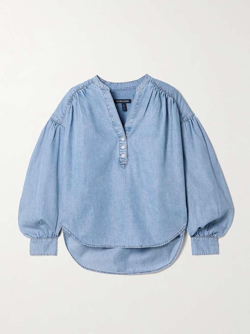 Veronica Beard Kylie Cotton And Tencel® Lyocell-blend Chambray Shirt