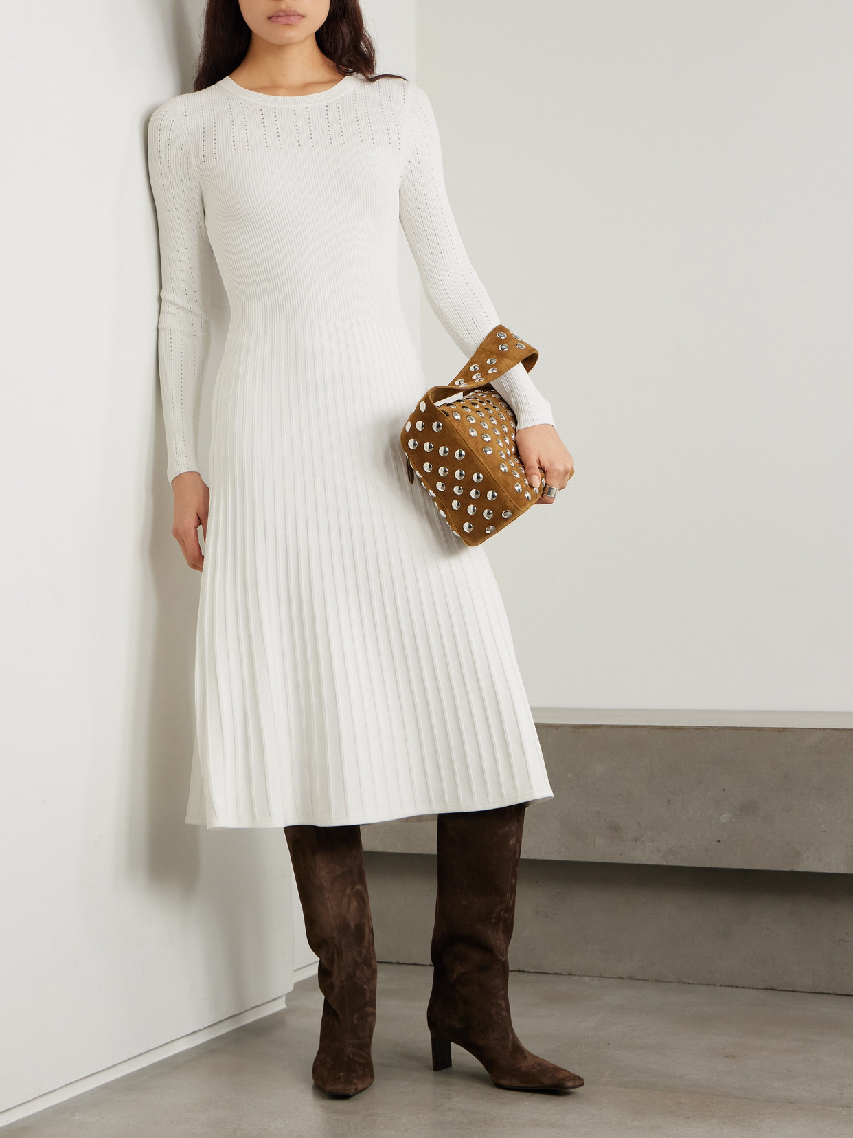 Veronica Beard Nami Knit Midi Dress In Off-white